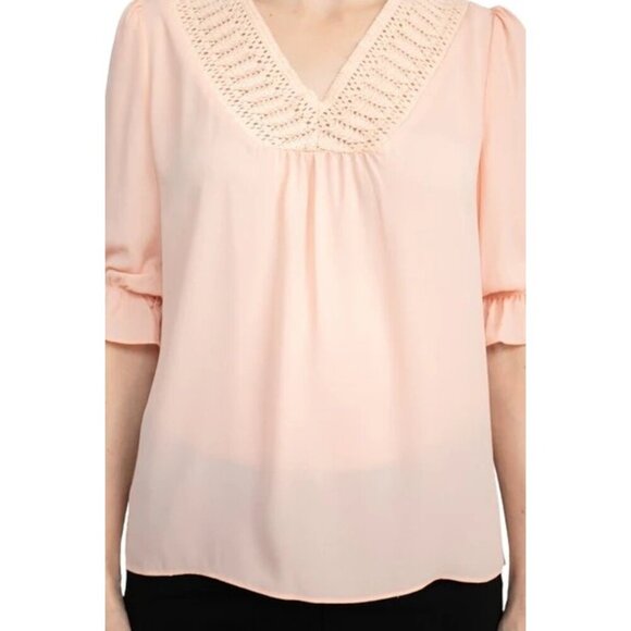 Zac & Rachel Dusty Pink V-Neck Elbow Sleeve Tunic Blouse L NWT - Picture 7 of 7